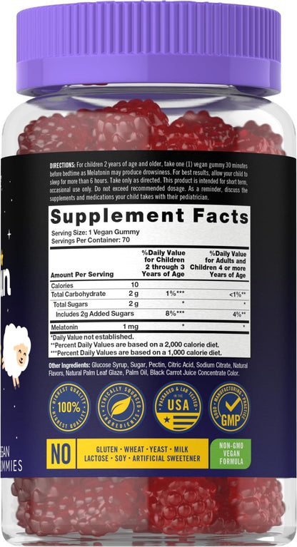 Carlyle Kids Melatonin Gummies | 1 mg 70 Count | Fruit Flavor Gummy | Vegan, Non-GMO, Gluten Free - dailyvitalstore