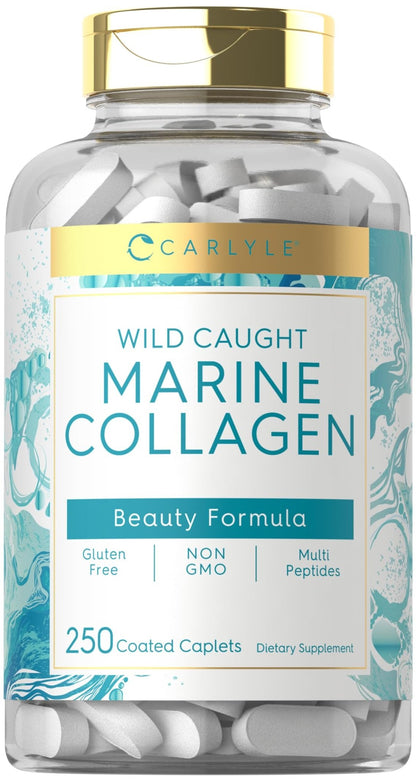 Carlyle Marine Collagen for Hair Skin and Nails | 250 Caplets | Peptides for Women and Men | Type I with Calcium | Non-GMO & Gluten Free - dailyvitalstore