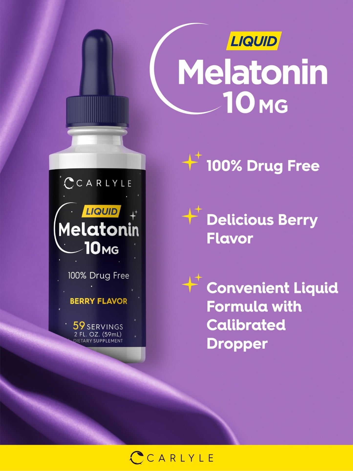 Carlyle Melatonin 10mg | 2 fl oz Liquid Drops | Berry Flavor | for Adults | Non-GMO, Vegetarian Supplement - dailyvitalstore