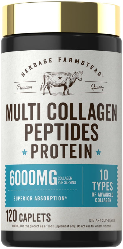 Carlyle Multi Collagen Peptides 6000mg | 120 Caplets | 10 Types of Advanced Collagen with Protein | Non-GMO, Gluten Free Supplement | by Herbage Farmstead - dailyvitalstore