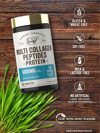 Carlyle Multi Collagen Peptides 6000mg | 120 Caplets | 10 Types of Advanced Collagen with Protein | Non-GMO, Gluten Free Supplement | by Herbage Farmstead - dailyvitalstore