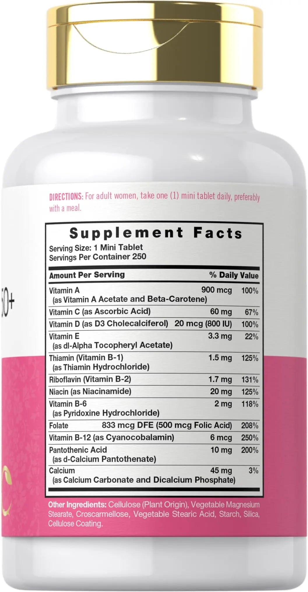 Carlyle Multivitamin for Women 50 Plus | 250 Mini Tablets | Iron Free Supplement | Vitamins A, B12, C, D3, Folate (as Folic Acid) and Calcium | - dailyvitalstore