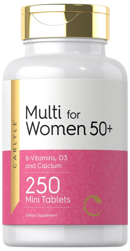 Carlyle Multivitamin for Women 50 Plus | 250 Mini Tablets | Iron Free Supplement | Vitamins A, B12, C, D3, Folate (as Folic Acid) and Calcium | - dailyvitalstore