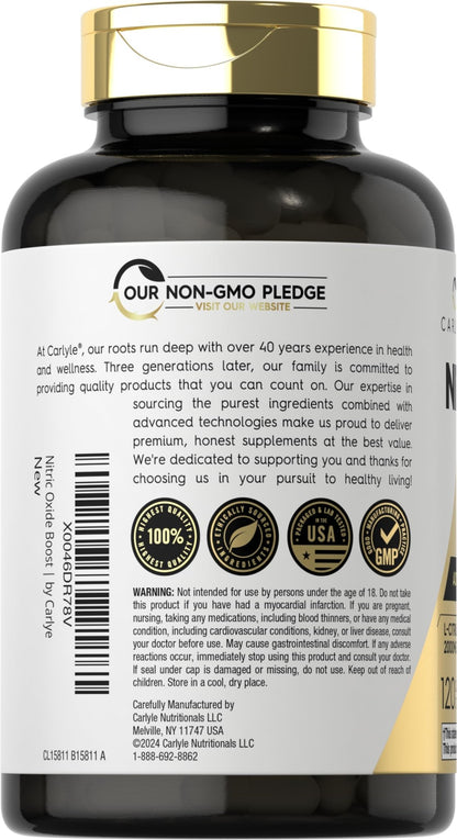 Carlyle Nitric Oxide Supplement 3000mg | 120 Capsules | with L-Arginine & L-Citrulline | for Men & Women | Pre & Post Workout | Non-GMO, Gluten Free - dailyvitalstore