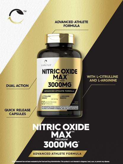 Carlyle Nitric Oxide Supplement 3000mg | 120 Capsules | with L-Arginine & L-Citrulline | for Men & Women | Pre & Post Workout | Non-GMO, Gluten Free - dailyvitalstore