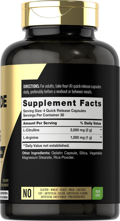 Carlyle Nitric Oxide Supplement 3000mg | 120 Capsules | with L-Arginine & L-Citrulline | for Men & Women | Pre & Post Workout | Non-GMO, Gluten Free - dailyvitalstore