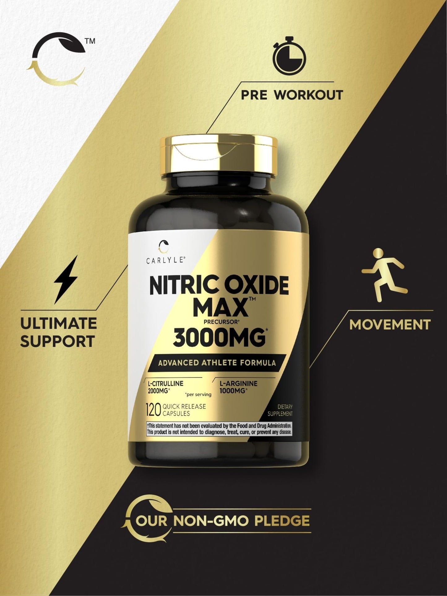Carlyle Nitric Oxide Supplement 3000mg | 120 Capsules | with L-Arginine & L-Citrulline | for Men & Women | Pre & Post Workout | Non-GMO, Gluten Free - dailyvitalstore