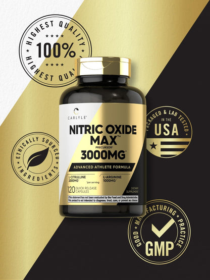 Carlyle Nitric Oxide Supplement 3000mg | 120 Capsules | with L-Arginine & L-Citrulline | for Men & Women | Pre & Post Workout | Non-GMO, Gluten Free - dailyvitalstore