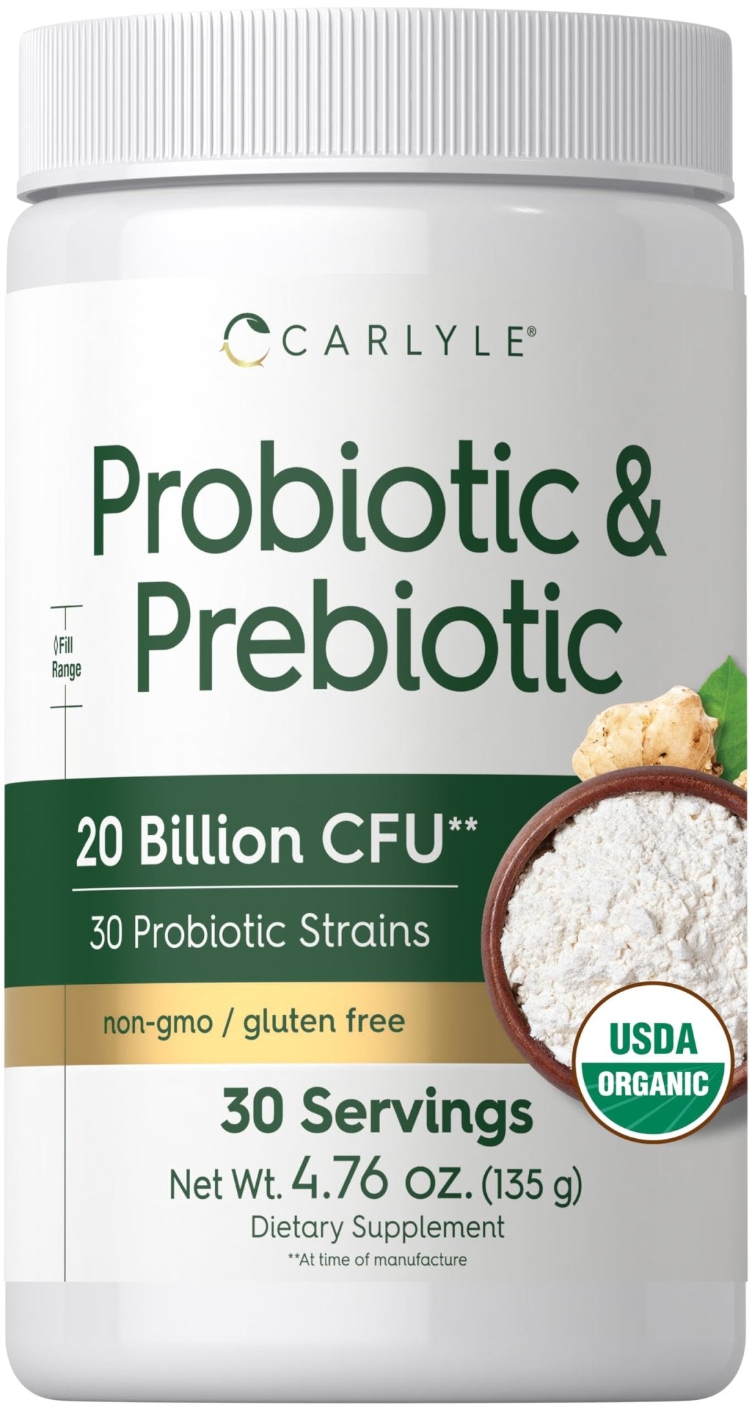 Carlyle Probiotic and Prebiotic Powder | 20 Billion CFU | 4.76 oz | Organic Fiber Blend | for Women and Men | Vegetarian, Non-GMO, - dailyvitalstore