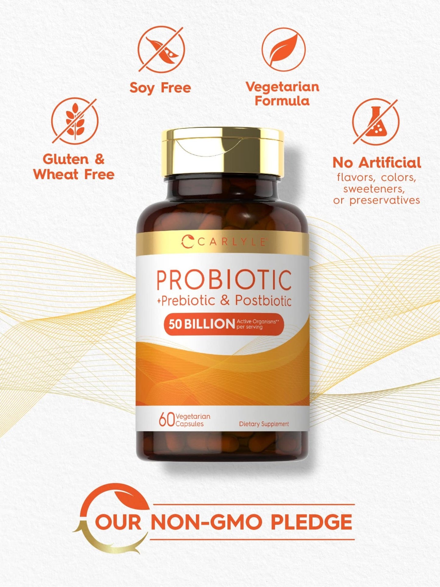 Carlyle Probiotic for Women and Men | 50 Billion CFU | 60 Capsules | Plus Prebiotic and Postbiotic | Complex Supplement | Vegetarian, Non-GMO, and Gluten Free - dailyvitalstore