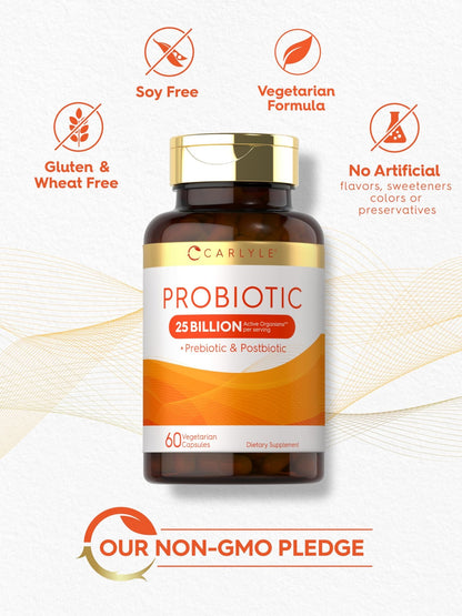 Carlyle Probiotic with Prebiotics & Postbiotics | 25 Billion CFU | 60 Capsules | Supplement for Women & Men | Powder Pills - dailyvitalstore