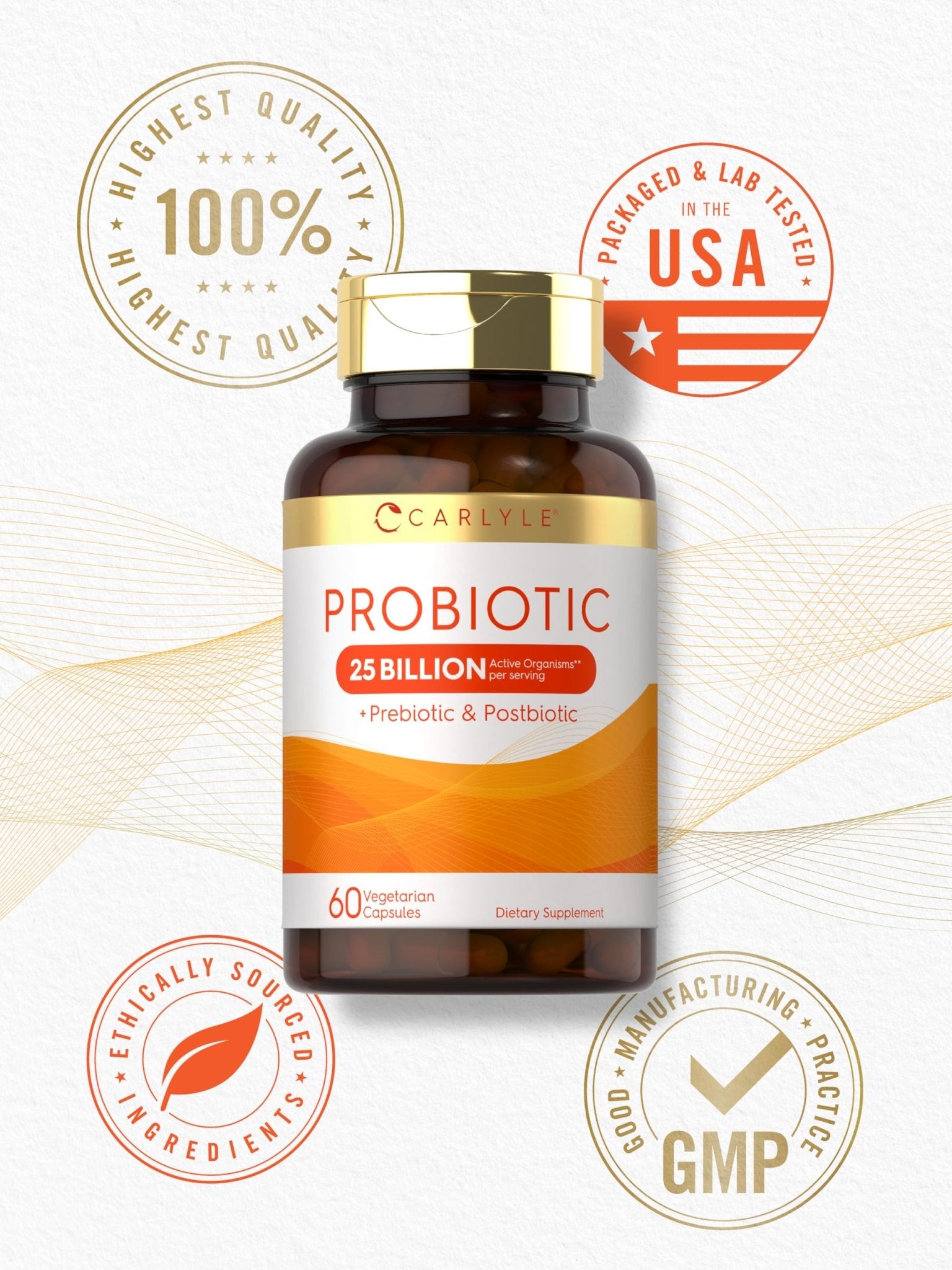 Carlyle Probiotic with Prebiotics & Postbiotics | 25 Billion CFU | 60 Capsules | Supplement for Women & Men | Powder Pills - dailyvitalstore