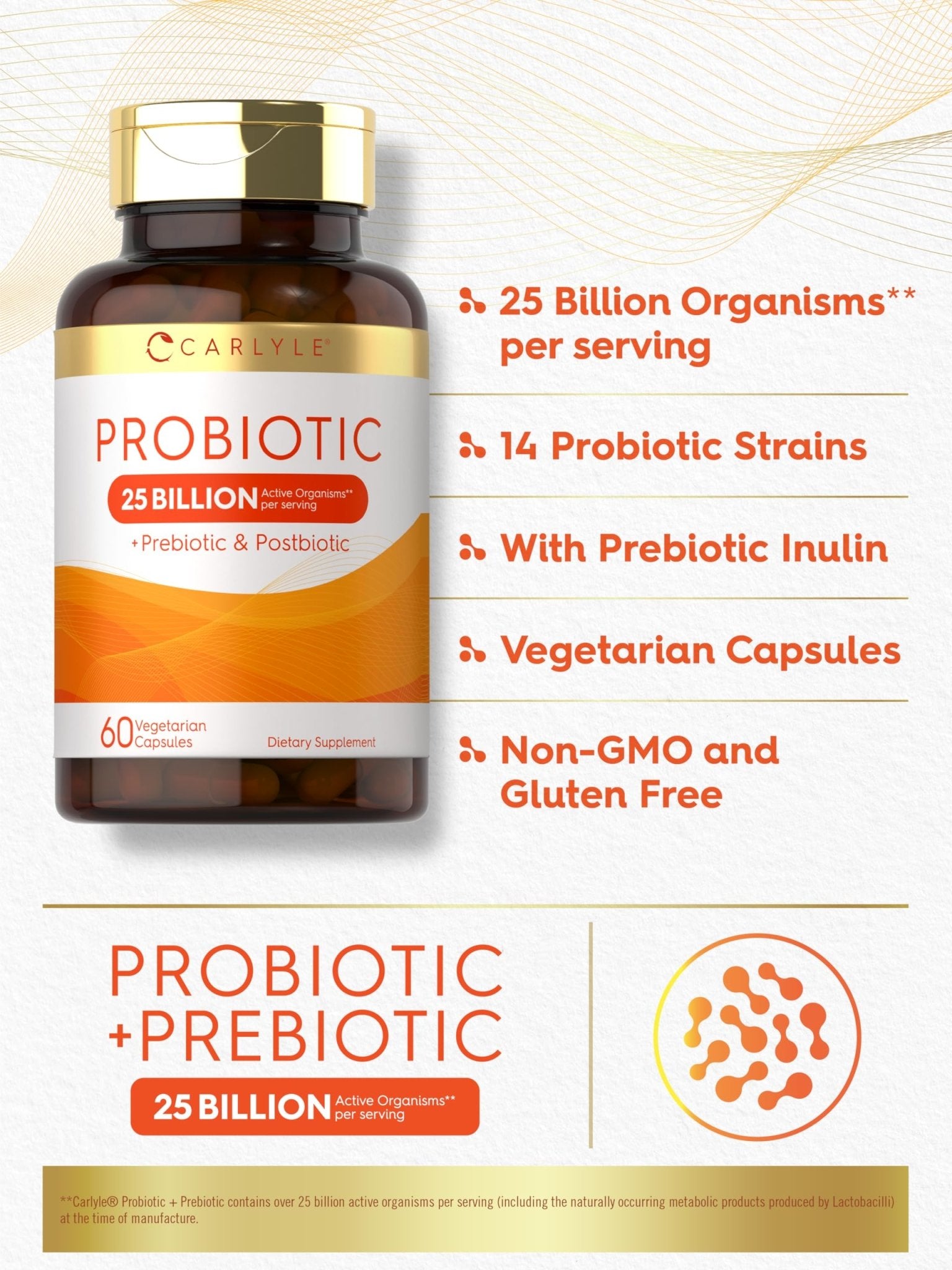 Carlyle Probiotic with Prebiotics & Postbiotics | 25 Billion CFU | 60 Capsules | Supplement for Women & Men | Powder Pills - dailyvitalstore