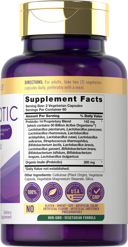 Carlyle Probiotics with Prebiotics | 120 Capsules | 50 Billion Active Organisms | Non-GMO & Gluten Free Supplement - dailyvitalstore