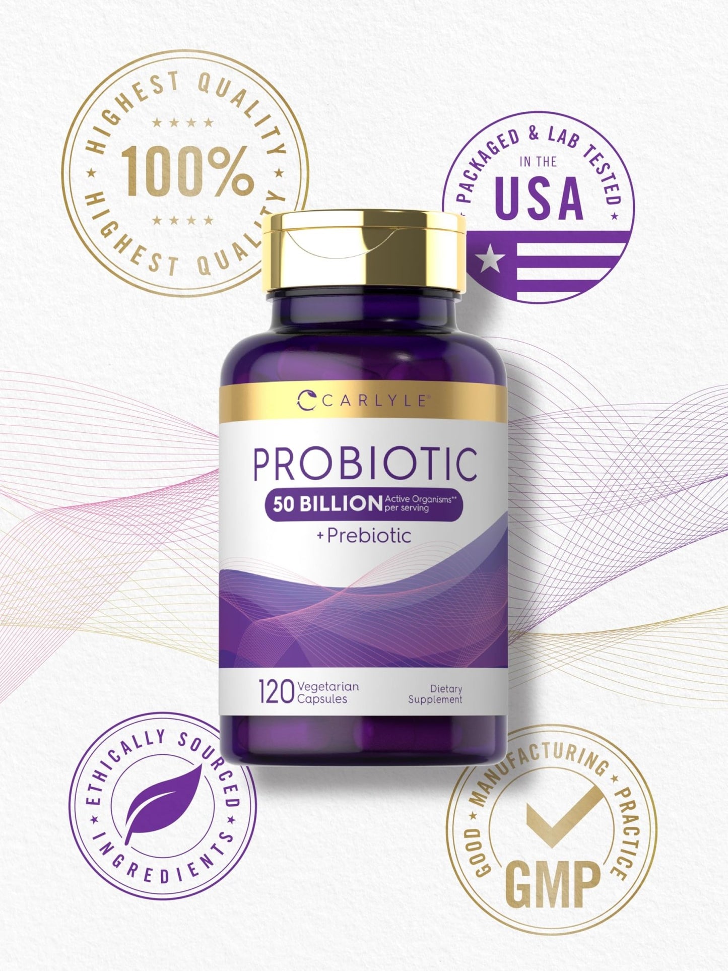Carlyle Probiotics with Prebiotics | 120 Capsules | 50 Billion Active Organisms | Non-GMO & Gluten Free Supplement - dailyvitalstore