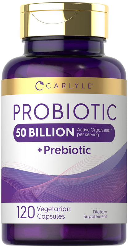 Carlyle Probiotics with Prebiotics | 120 Capsules | 50 Billion Active Organisms | Non-GMO & Gluten Free Supplement - dailyvitalstore