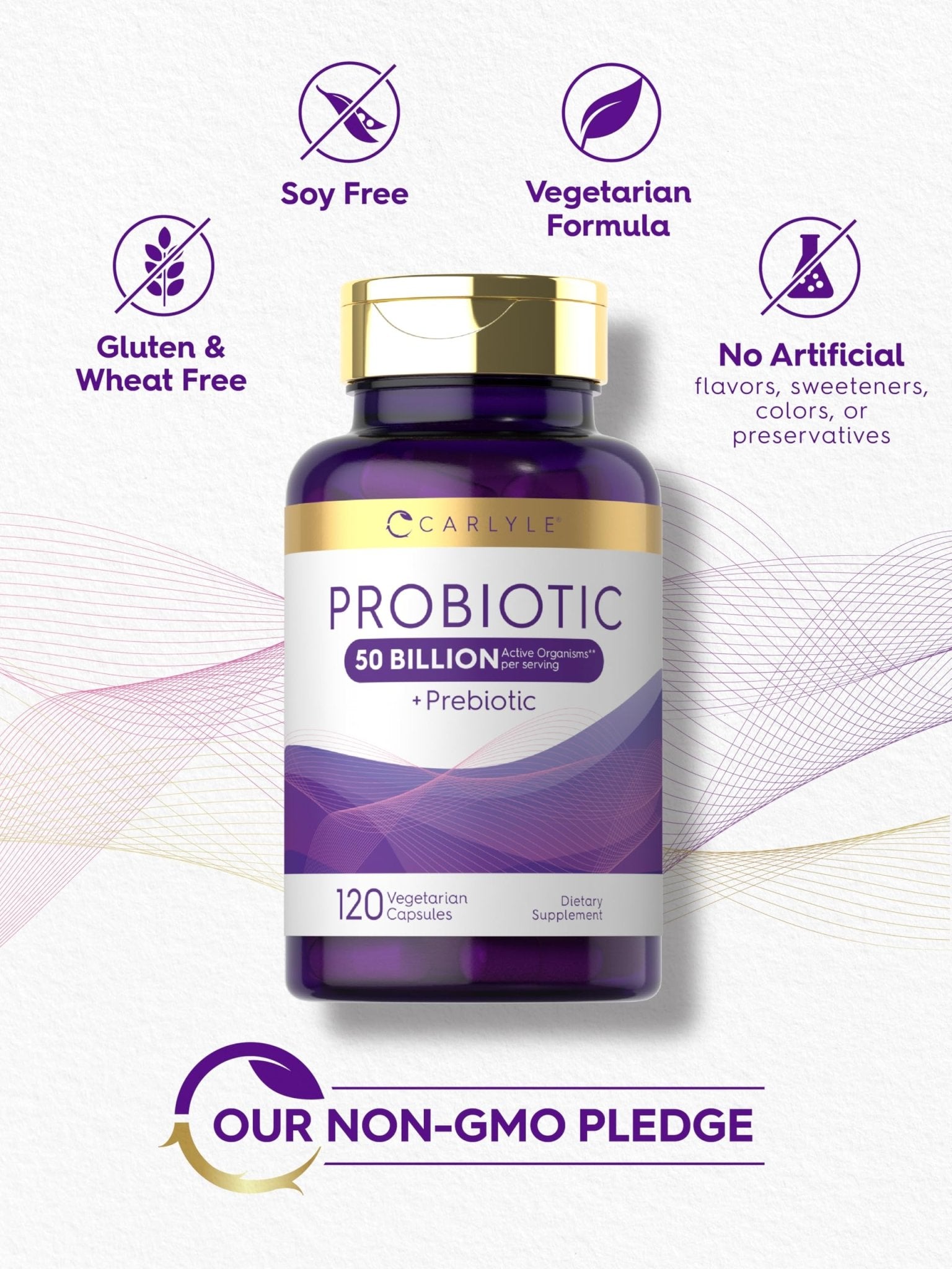 Carlyle Probiotics with Prebiotics | 120 Capsules | 50 Billion Active Organisms | Non-GMO & Gluten Free Supplement - dailyvitalstore