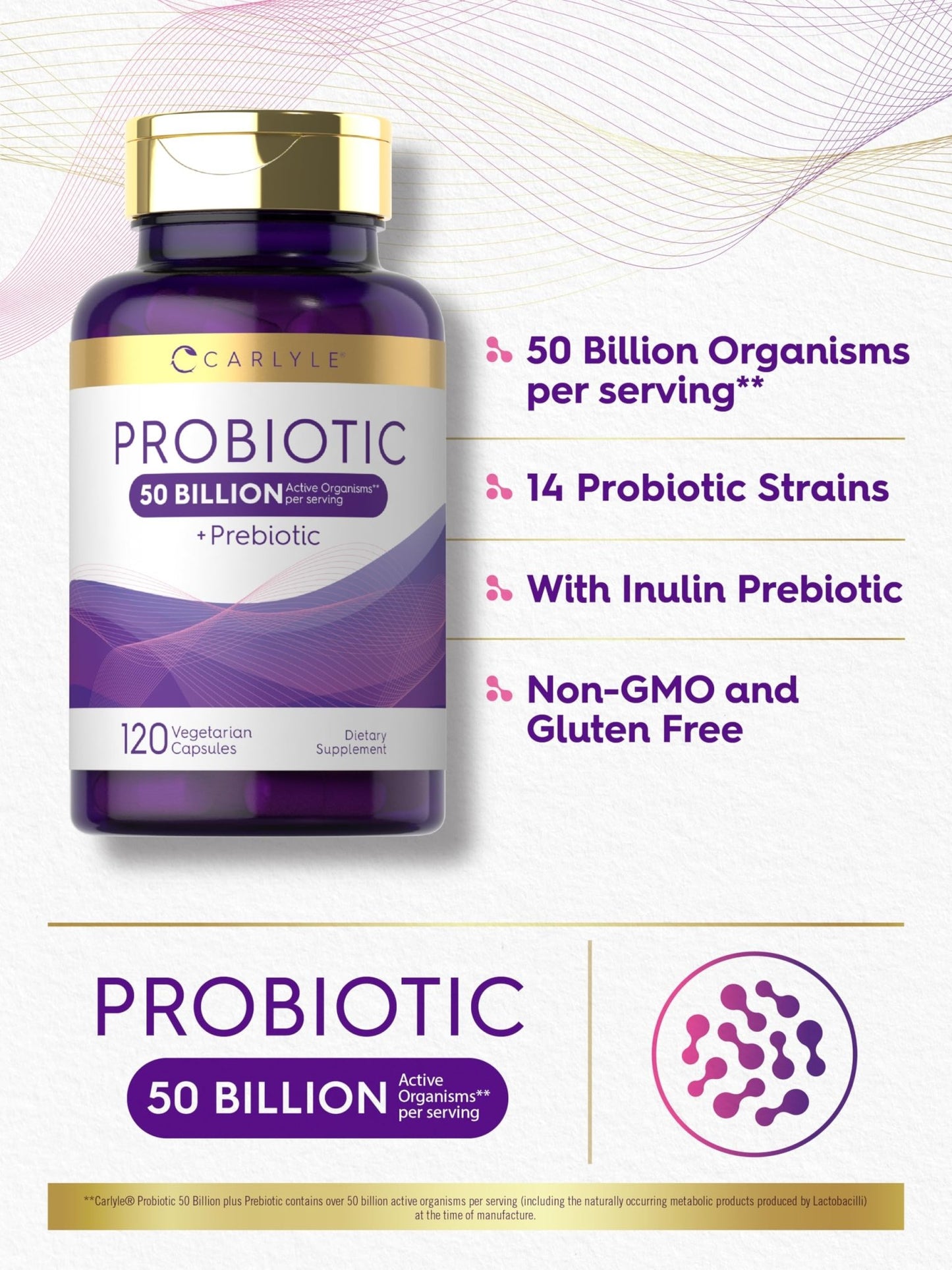 Carlyle Probiotics with Prebiotics | 120 Capsules | 50 Billion Active Organisms | Non-GMO & Gluten Free Supplement - dailyvitalstore