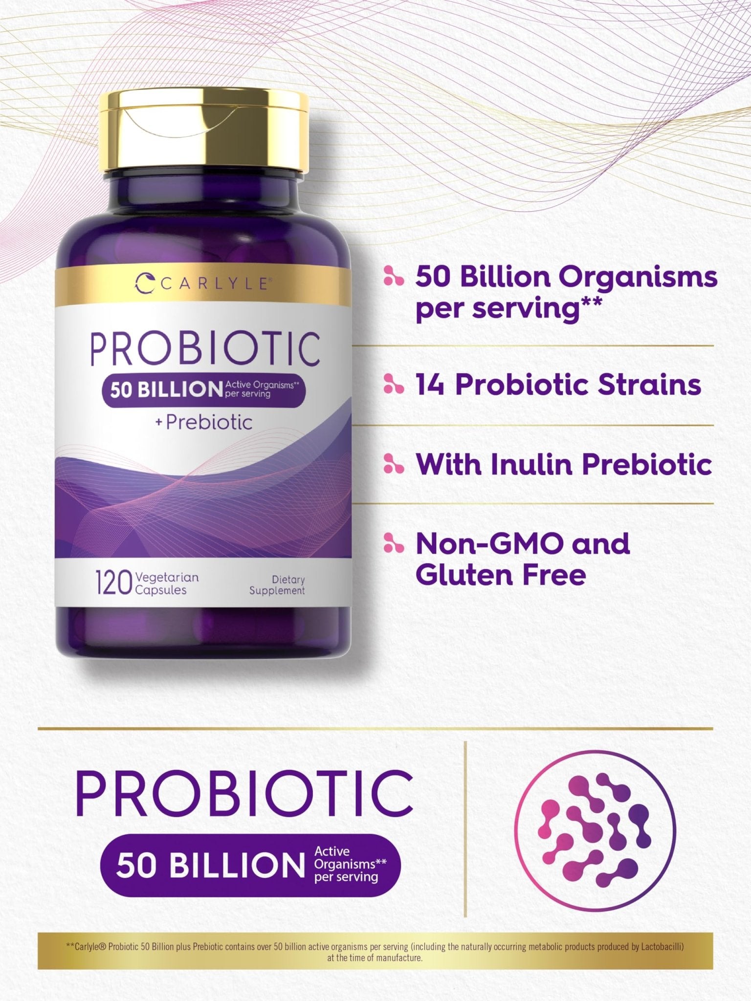 Carlyle Probiotics with Prebiotics | 120 Capsules | 50 Billion Active Organisms | Non-GMO & Gluten Free Supplement - dailyvitalstore