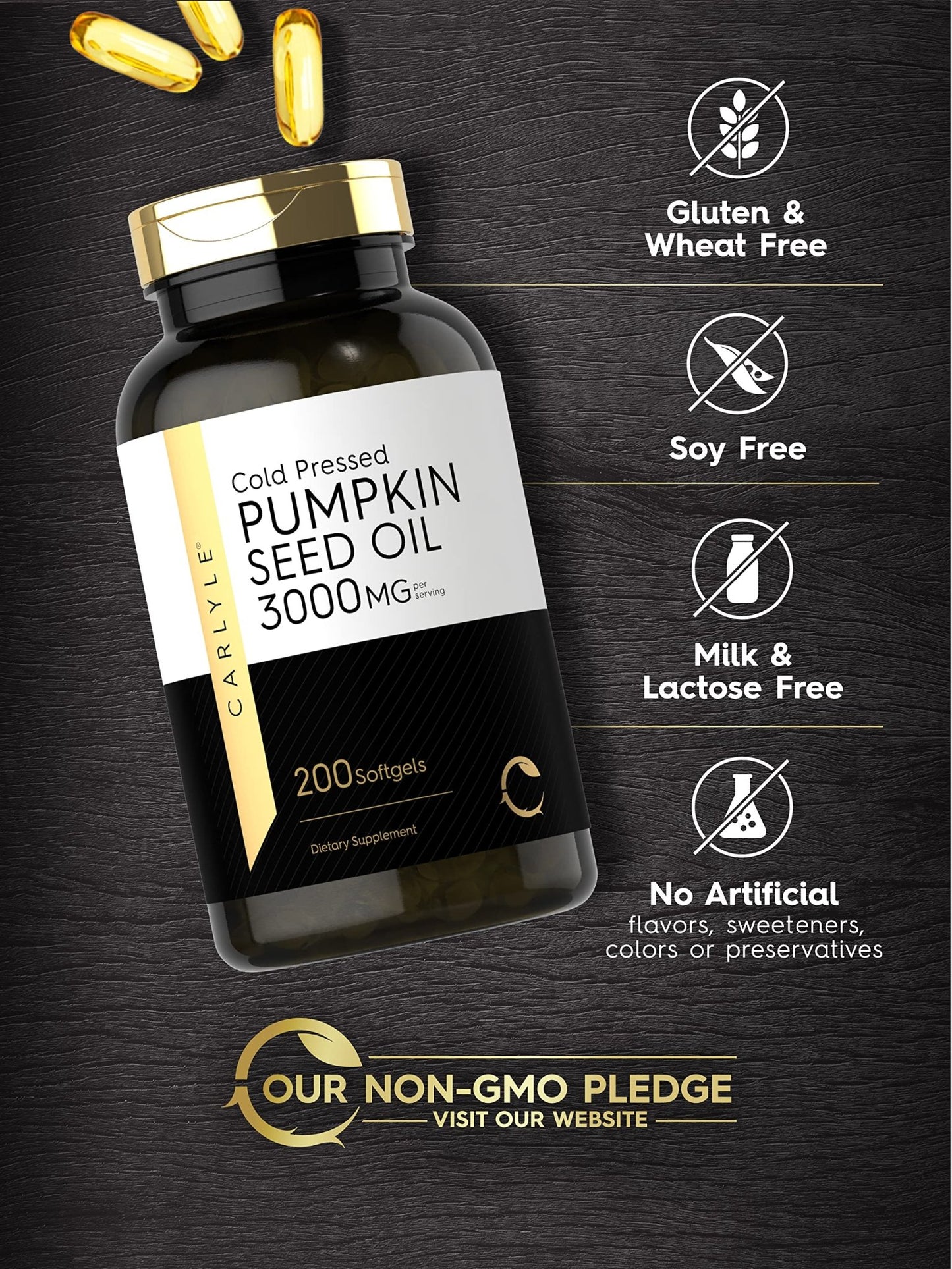 Carlyle Pumpkin Seed Oil Capsules | 3000mg | 200 Softgels | Essential Fatty Acids | Cold Pressed Dietary Supplement | Non-GMO and Gluten Free Formula - dailyvitalstore