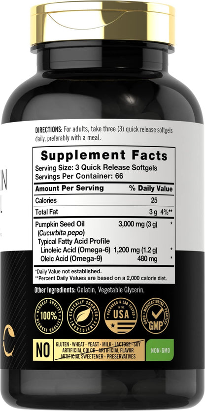 Carlyle Pumpkin Seed Oil Capsules | 3000mg | 200 Softgels | Essential Fatty Acids | Cold Pressed Dietary Supplement | Non-GMO and Gluten Free Formula - dailyvitalstore