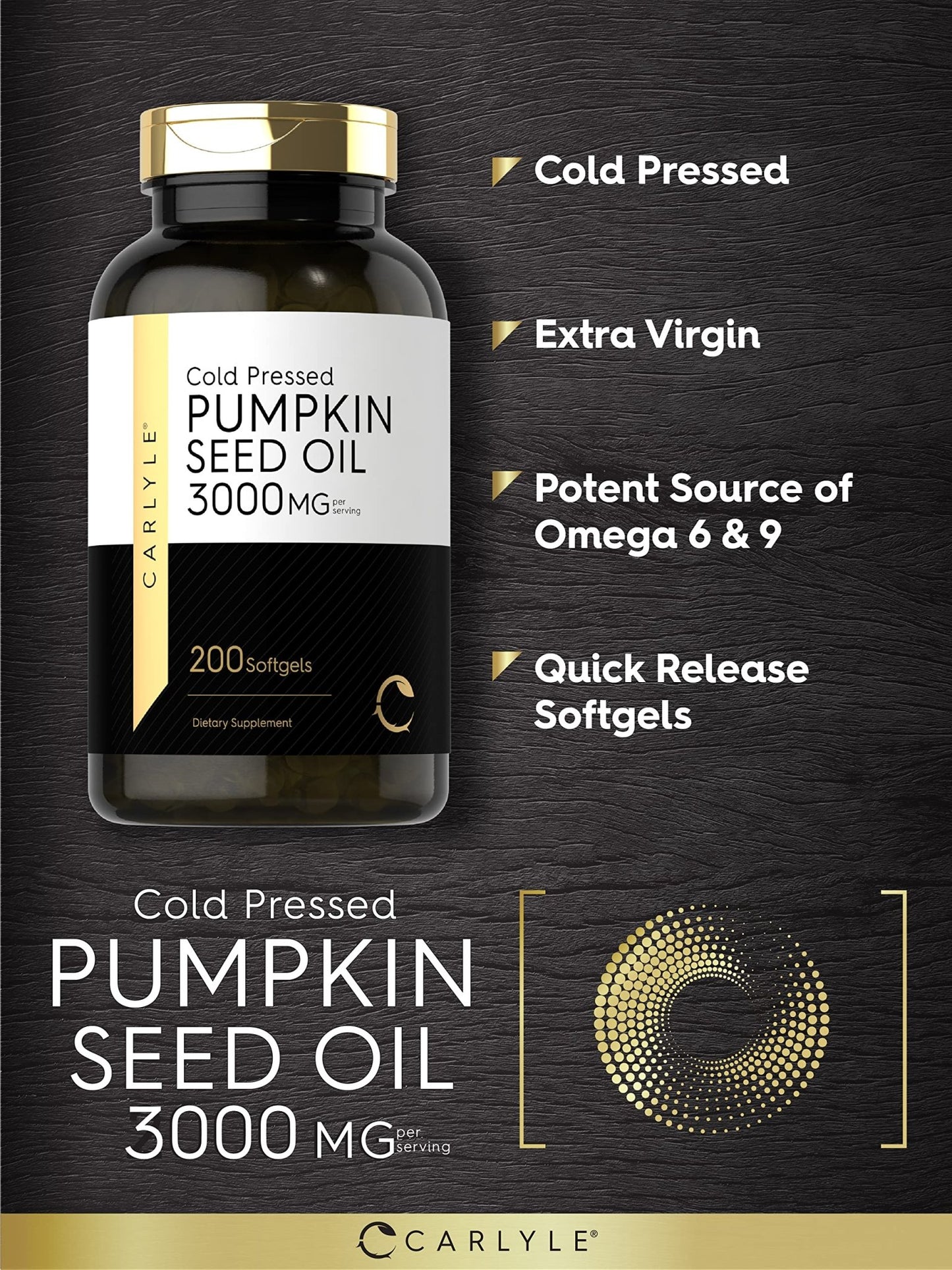Carlyle Pumpkin Seed Oil Capsules | 3000mg | 200 Softgels | Essential Fatty Acids | Cold Pressed Dietary Supplement | Non-GMO and Gluten Free Formula - dailyvitalstore