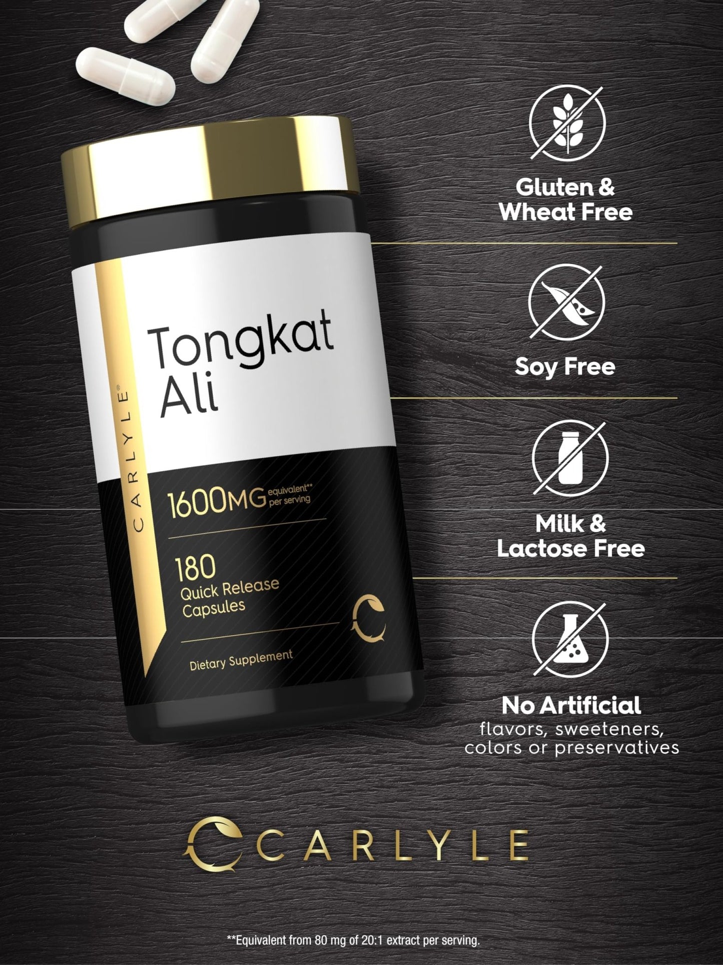 Carlyle Tongkat Ali | 180 Quick Release Capsules | Non-GMO and Gluten Free Supplement - dailyvitalstore