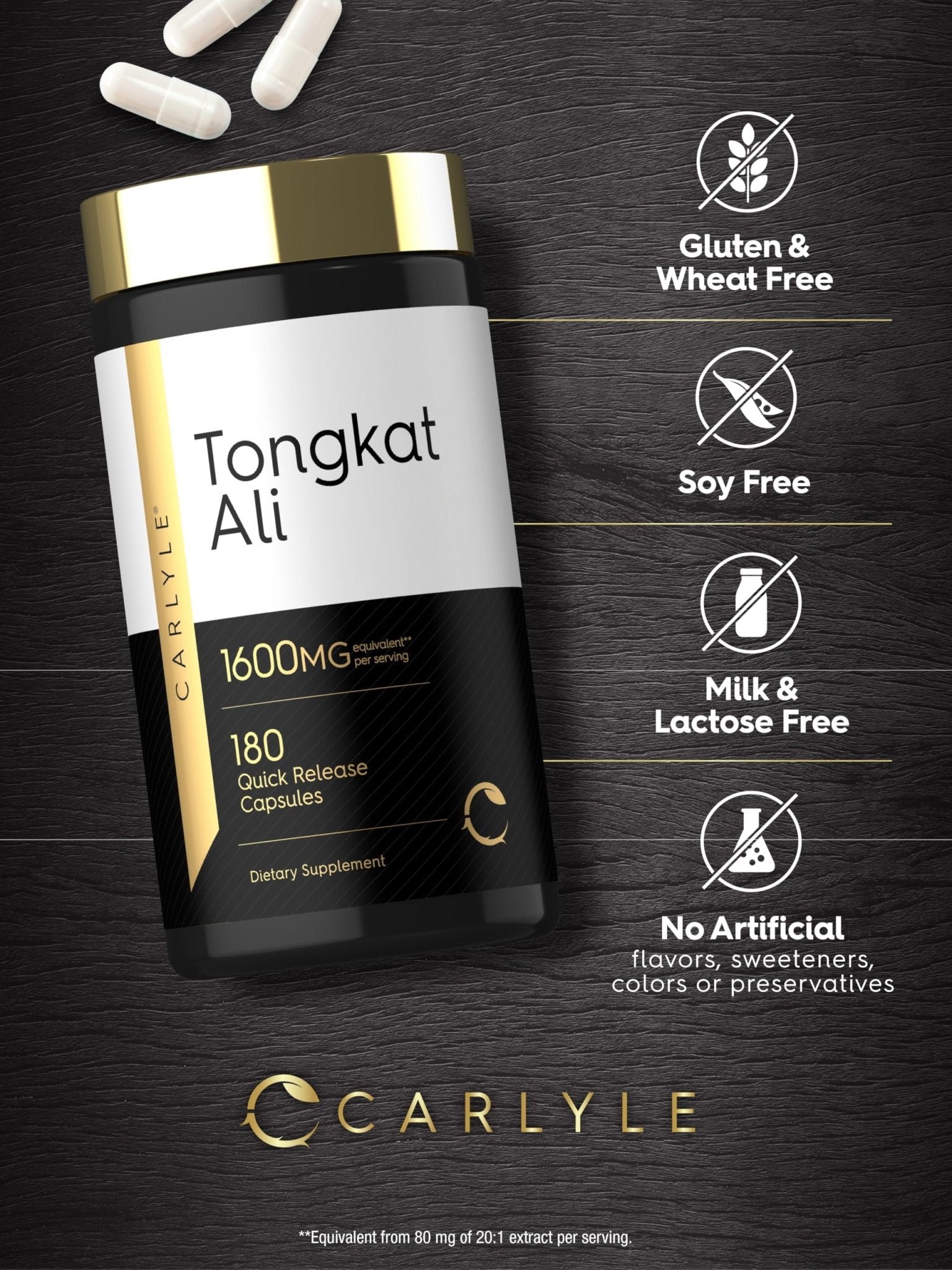 Carlyle Tongkat Ali | 180 Quick Release Capsules | Non-GMO and Gluten Free Supplement - dailyvitalstore