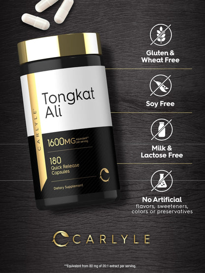 Carlyle Tongkat Ali | 180 Quick Release Capsules | Non-GMO and Gluten Free Supplement - dailyvitalstore