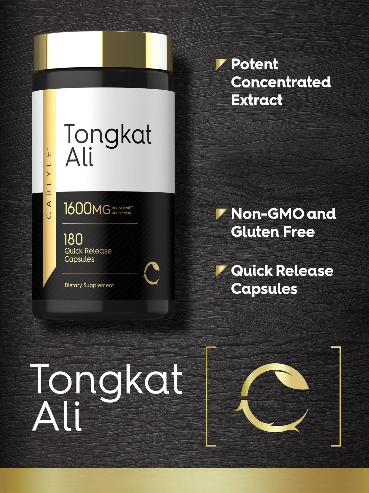 Carlyle Tongkat Ali | 180 Quick Release Capsules | Non-GMO and Gluten Free Supplement - dailyvitalstore