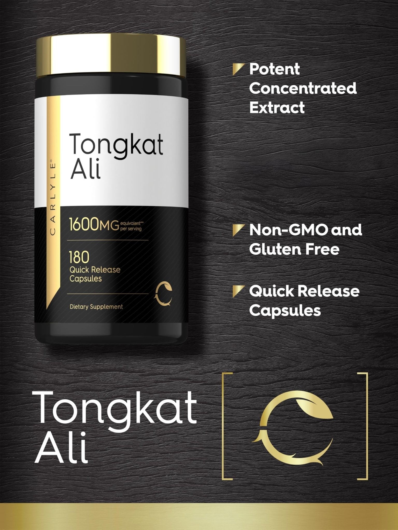 Carlyle Tongkat Ali | 180 Quick Release Capsules | Non-GMO and Gluten Free Supplement - dailyvitalstore