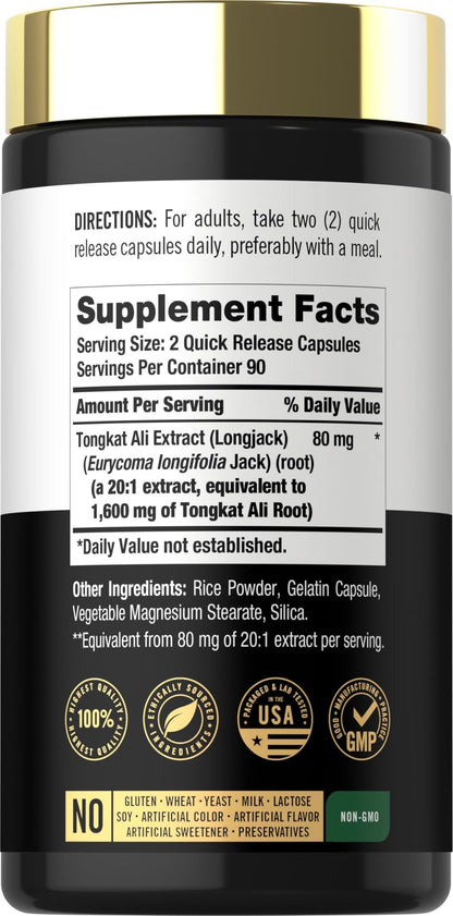 Carlyle Tongkat Ali | 180 Quick Release Capsules | Non-GMO and Gluten Free Supplement - dailyvitalstore