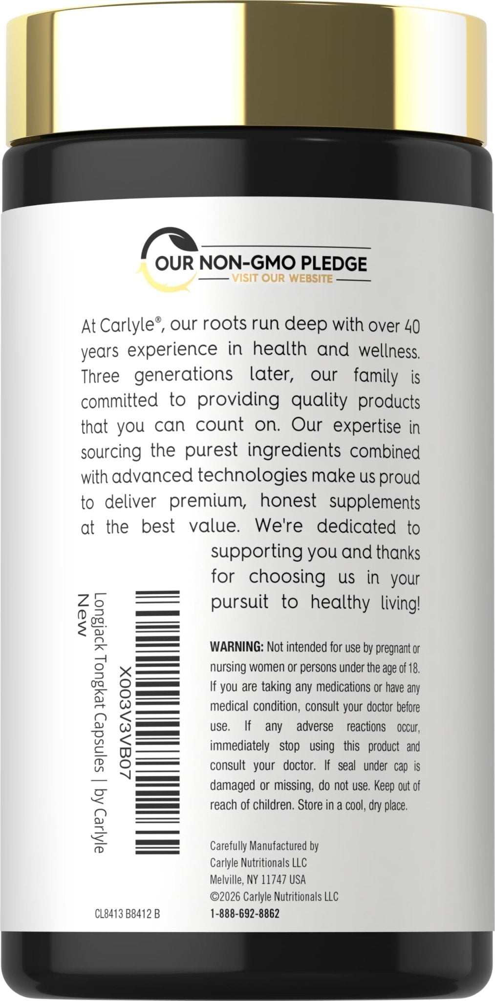 Carlyle Tongkat Ali | 180 Quick Release Capsules | Non-GMO and Gluten Free Supplement - dailyvitalstore