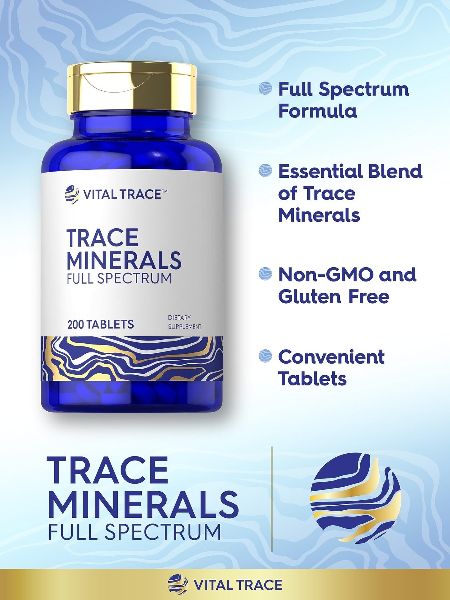 Carlyle Trace Minerals | 200 Tablets | Full Spectrum Supplement | Non-GMO & Gluten Free Complex | by Vital Trace - dailyvitalstore