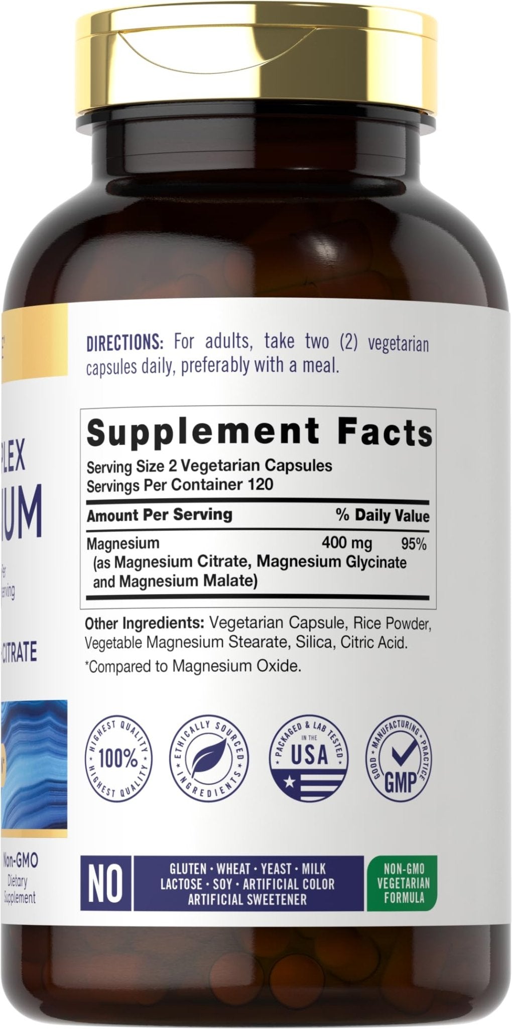 Carlyle Triple Magnesium Complex | 400 mg | 240 Capsules | Magnesium Malate, Glycinate & Citrate | Vegetarian, Non-GMO, and Gluten Free Supplement - dailyvitalstore