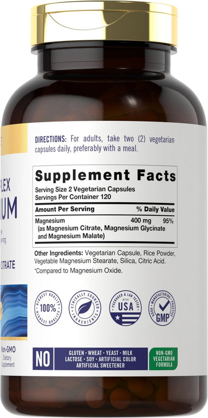 Carlyle Triple Magnesium Complex | 400 mg | 240 Capsules | Magnesium Malate, Glycinate & Citrate | Vegetarian, Non-GMO, and Gluten Free Supplement - dailyvitalstore