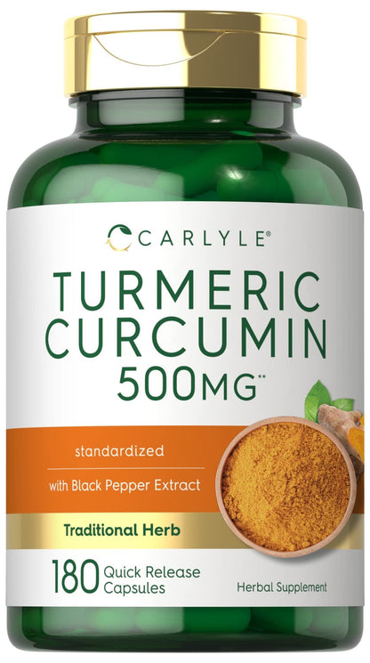 Carlyle Turmeric Curcumin Supplement | 180 Capsules | with Black Pepper Extract | Non-GMO & Gluten Free - dailyvitalstore