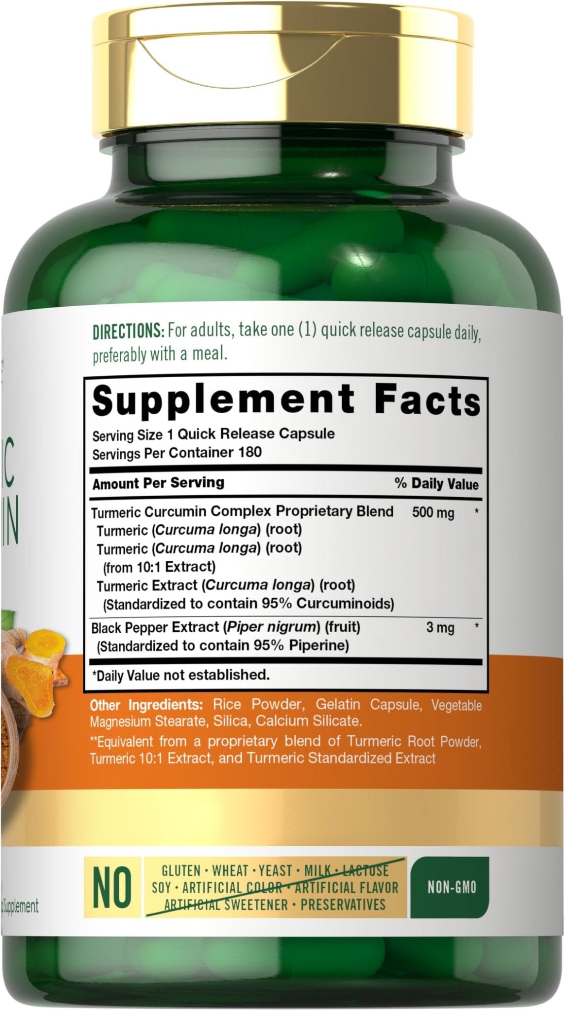 Carlyle Turmeric Curcumin Supplement | 180 Capsules | with Black Pepper Extract | Non-GMO & Gluten Free - dailyvitalstore