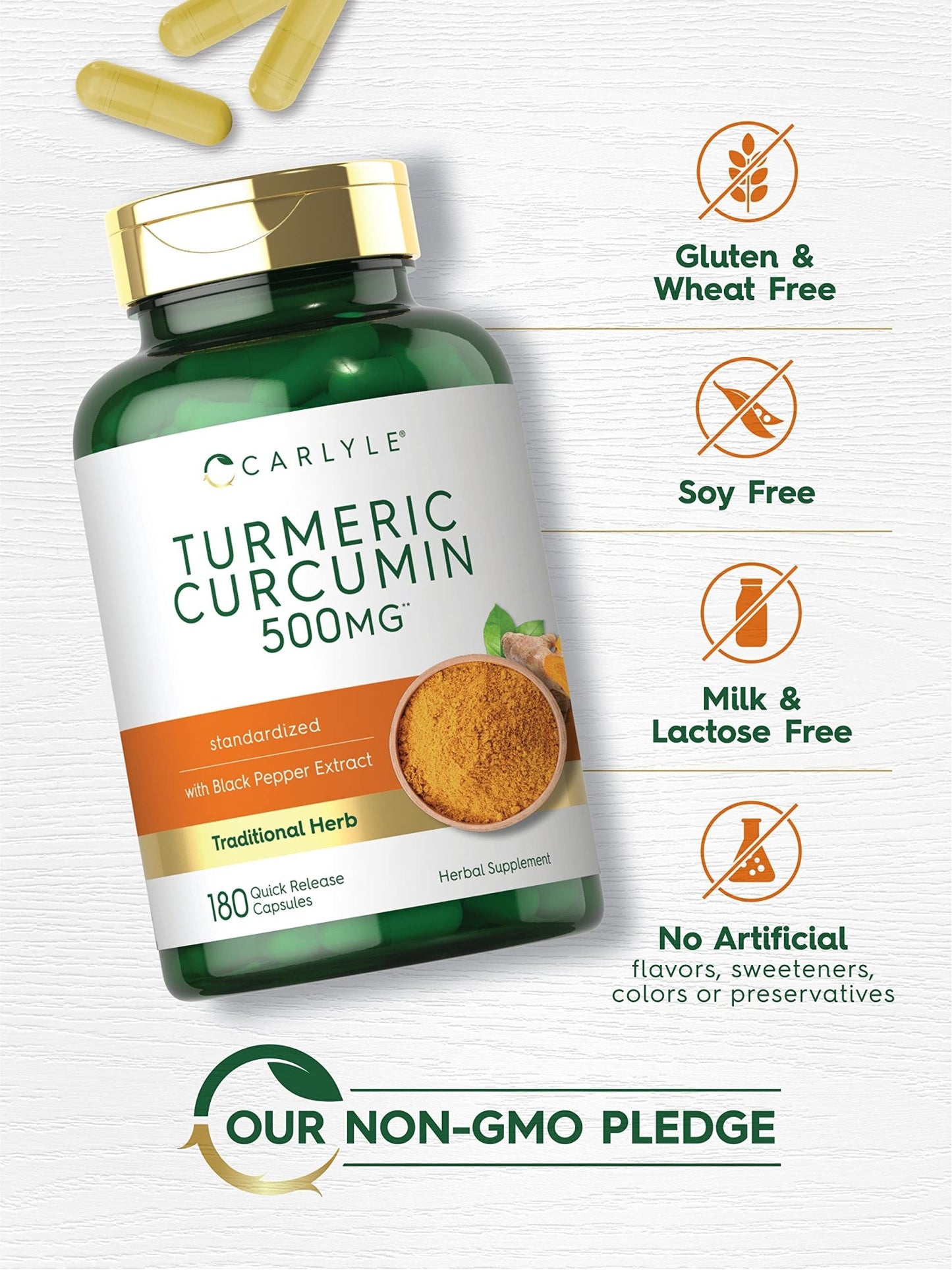 Carlyle Turmeric Curcumin Supplement | 180 Capsules | with Black Pepper Extract | Non-GMO & Gluten Free - dailyvitalstore