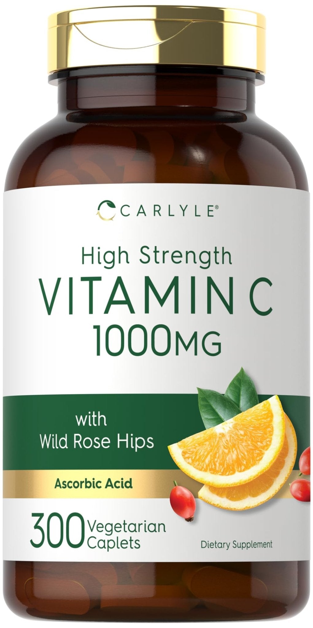 Carlyle Vitamin C 1000mg | 300 Vegetarian Caplets | Ascorbic Acid with Wild Rose Hips | High Strength Formula - dailyvitalstore