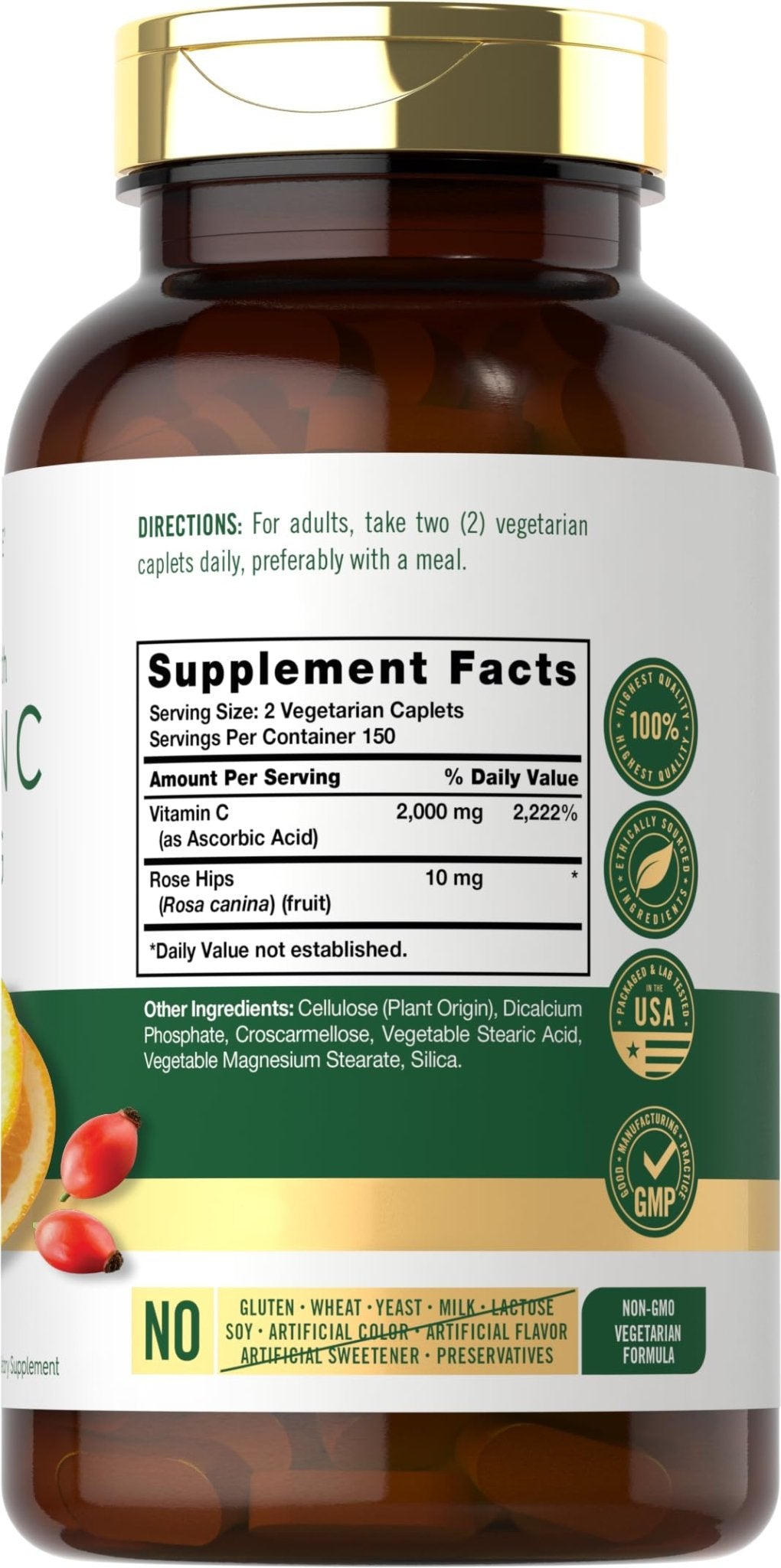 Carlyle Vitamin C 1000mg | 300 Vegetarian Caplets | Ascorbic Acid with Wild Rose Hips | High Strength Formula - dailyvitalstore