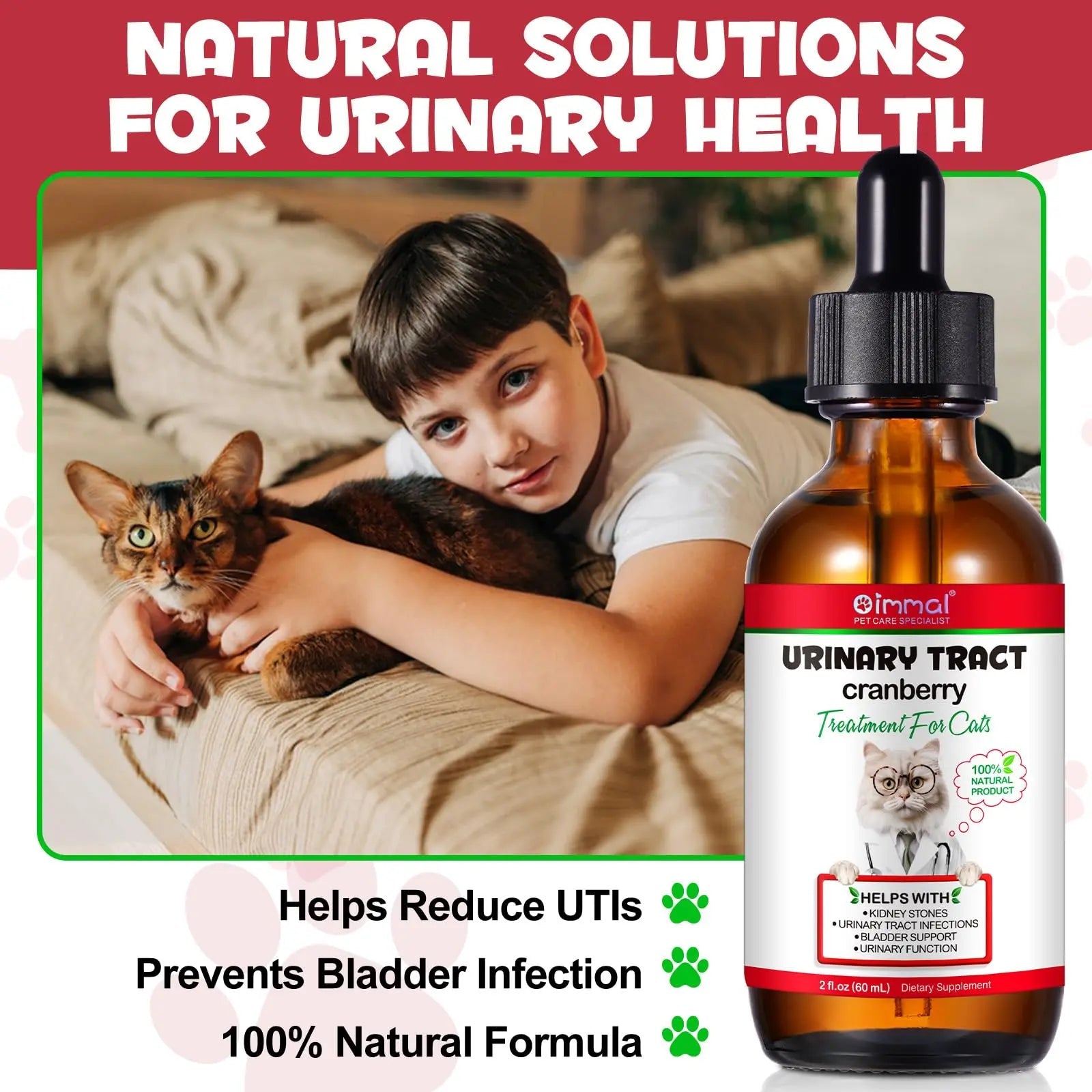 Cat Urinary Tract Infection Treatment, Cat UTI Treatment Drops Supports Bladder, Kidney Stone, Cranberry Kidney Bladder Support Supplement, Chicken Flavor, 60ml - dailyvitalstore