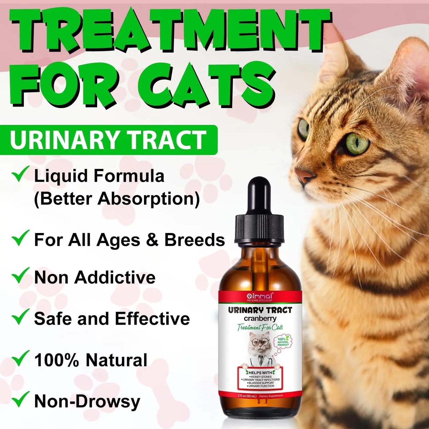 Cat Urinary Tract Infection Treatment, Cat UTI Treatment Drops Supports Bladder, Kidney Stone, Cranberry Kidney Bladder Support Supplement, Chicken Flavor, 60ml - dailyvitalstore