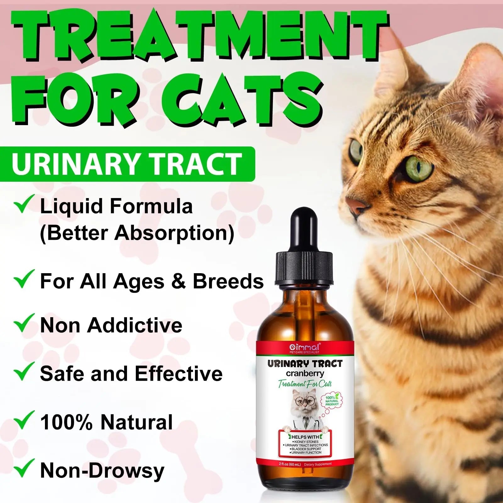 Cat Urinary Tract Infection Treatment, Cat UTI Treatment Drops Supports Bladder, Kidney Stone, Cranberry Kidney Bladder Support Supplement, Chicken Flavor, 60ml - dailyvitalstore