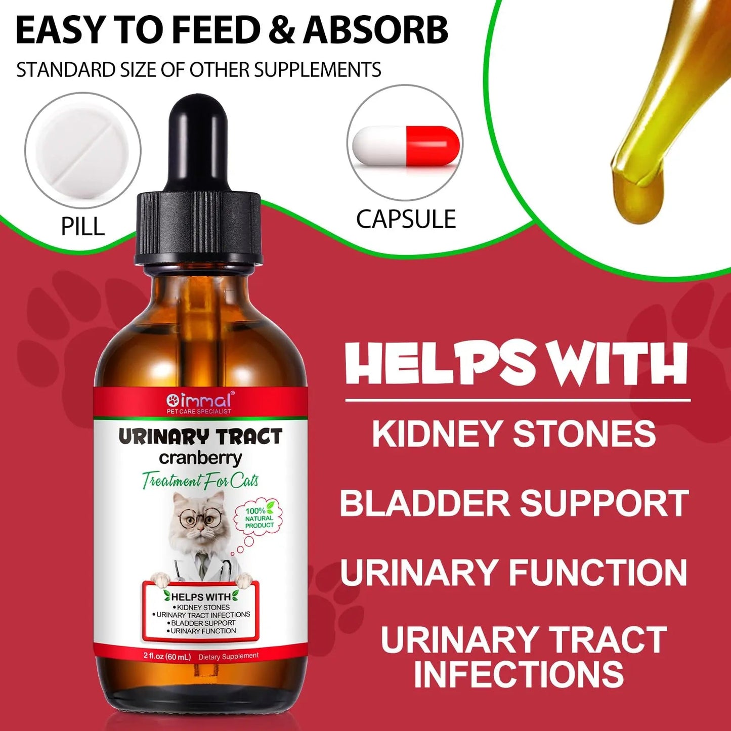 Cat Urinary Tract Infection Treatment, Cat UTI Treatment Drops Supports Bladder, Kidney Stone, Cranberry Kidney Bladder Support Supplement, Chicken Flavor, 60ml - dailyvitalstore