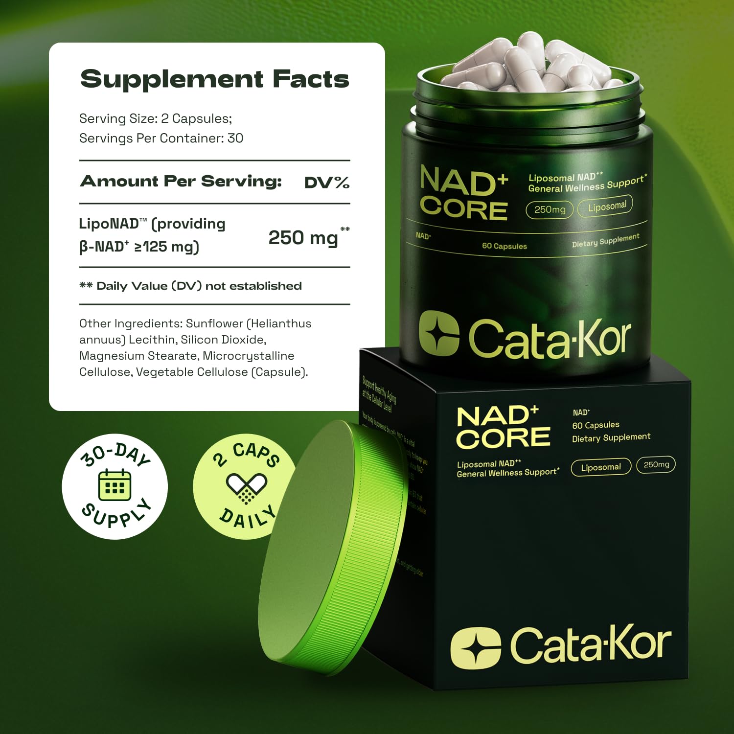Cata-Kor NMN Supplement Alternative – Liposomal NAD+ Supplement - NAD CORE 30-Day Supply 60 Capsules - dailyvitalstore