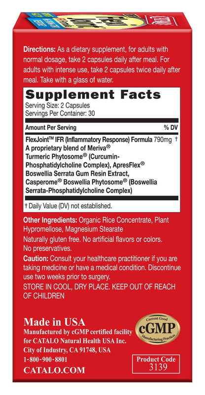 CATALO Extra FlexiJoint IFR Formula – with Meriva Turmeric Phytosome, ApresFlex & Casperome Boswellia – 60 Capsules - dailyvitalstore