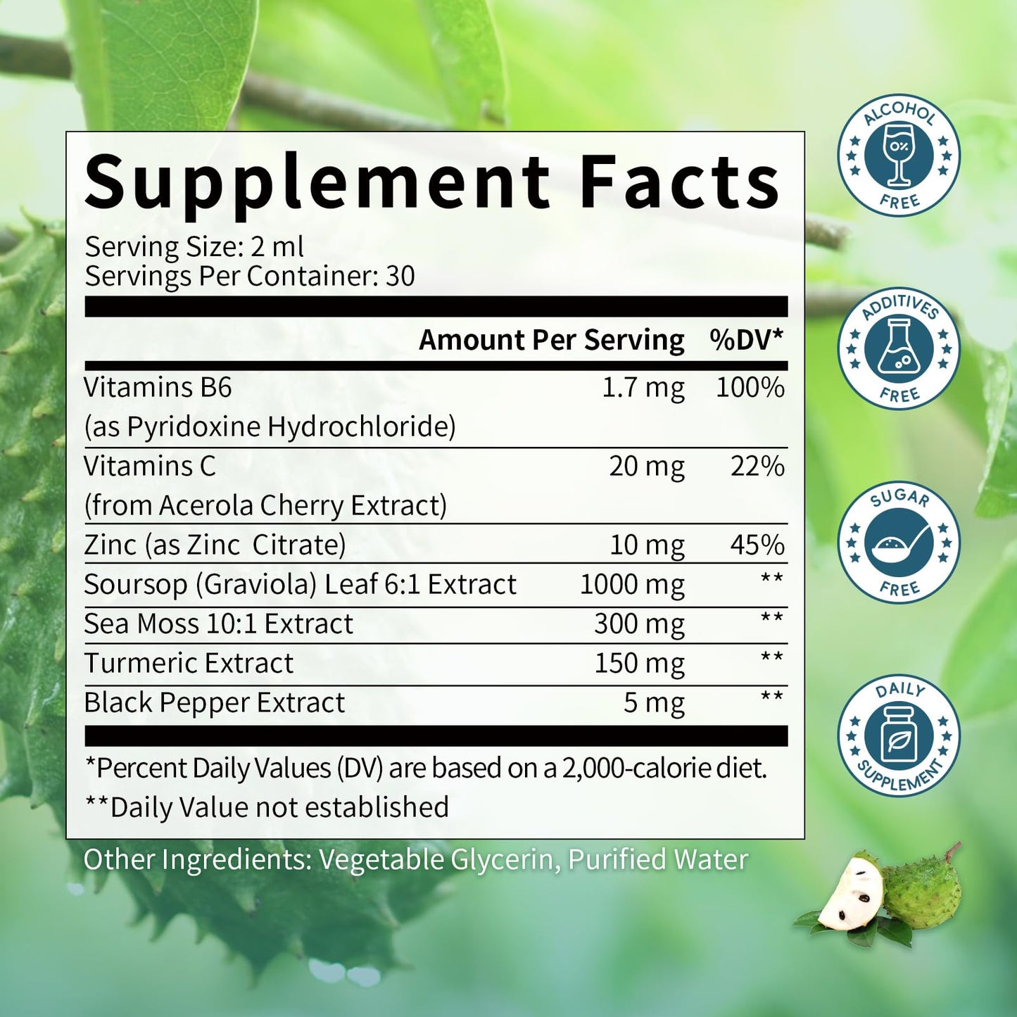 Catfit Soursop Graviola Liquid Drop – Soursop Drops for Cell Support, Antioxidant, Relaxation & Immune Boost with Sea Moss, Turmeric, Black Pepper, B6 C, Zinc, Sugar Free, Gluten Free, Vegan, 2 Fl Oz - dailyvitalstore