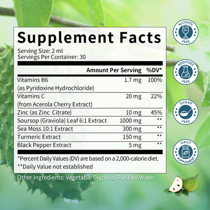 Catfit Soursop Graviola Liquid Drop – Soursop Drops for Cell Support, Antioxidant, Relaxation & Immune Boost with Sea Moss, Turmeric, Black Pepper, B6 C, Zinc, Sugar Free, Gluten Free, Vegan, 2 Fl Oz - dailyvitalstore