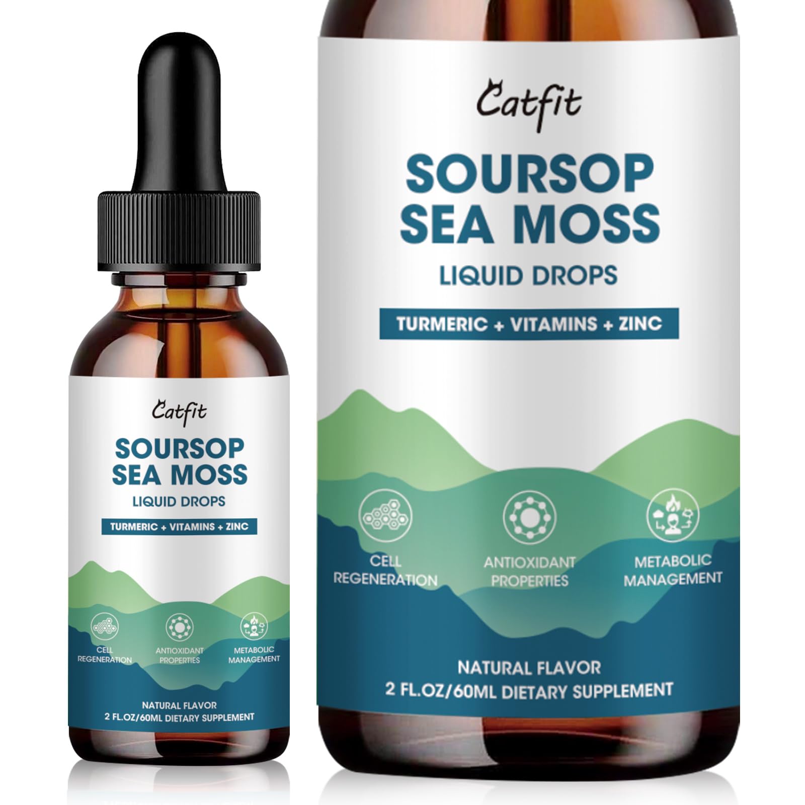 Catfit Soursop Graviola Liquid Drop – Soursop Drops for Cell Support, Antioxidant, Relaxation & Immune Boost with Sea Moss, Turmeric, Black Pepper, B6 C, Zinc, Sugar Free, Gluten Free, Vegan, 2 Fl Oz - dailyvitalstore